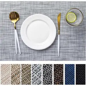 Placemats Set of 4 Vinyl/Plastic Woven Place Mats for Kitchen Table Indoor/Outdoor Washable Placemat Wipeable Dining Table Mats(Gray) Placemats Set of 4 Vinyl/Plastic Woven Place Mats for Kitchen Table Indoor/Outdoor Washable Placemat Wipeable Dining Table Mats(Gray)