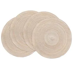 15 Inch Round Braided Placemats Set of 4, Washable Heat Resistant Cotton Polyester Circle Place Mats for Kitchen Dining Table - Canvas Beige 15 Inch Round Braided Placemats Set of 4, Washable Heat Resistant Cotton Polyester Circle Place Mats for Kitchen Dining Table - Canvas Beige