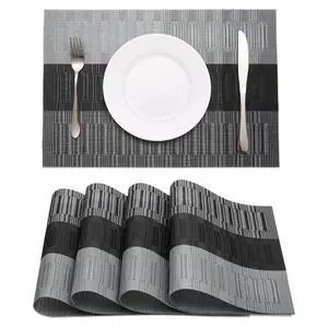 Black Placemats Set of 4 Heat-Resistant Washable Place Mats Non-Slip Vinyl Woven Table Mats Wipeable Placemat for Kitchen Dining Table Decoration Indoor Outdoor Black Placemats Set of 4 Heat-Resistant Washable Place Mats Non-Slip Vinyl Woven Table Mats Wipeable Placemat for Kitchen Dining Table Decoration Indoor Outdoor