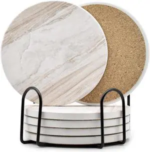 6Pcs Drink Coasters with Holder, Marble Style Ceramic Drink Coaster, Absorbent Coasters Set Suitable for Kinds of Cups, Modern Style Coaster for Coffee Table, 4 Inches 6Pcs Drink Coasters with Holder, Marble Style Ceramic Drink Coaster, Absorbent Coasters Set Suitable for Kinds of Cups, Modern Style Coaster for Coffee Table, 4 Inches