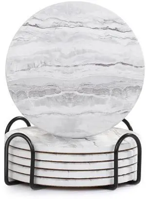 Drink Coasters with Holder for Coffee Table, Absorbent Coaster Set of 6, Marble Style Ceramic Coaster for Wooden Table, Suitable for Kinds of Cups, Home Decor, 4 Inches Drink Coasters with Holder for Coffee Table, Absorbent Coaster Set of 6, Marble Style Ceramic Coaster for Wooden Table, Suitable for Kinds of Cups, Home Decor, 4 Inches