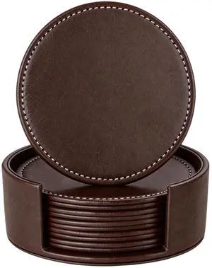 Leather Coasters for Drinks(6 Pack), Handmade Durable Drink Coasters Set with Holder for Tabletop Protection, Luxurious Home Décor and Housewarming Gift (Brown) Leather Coasters for Drinks(6 Pack), Handmade Durable Drink Coasters Set with Holder for Tabletop Protection, Luxurious Home Décor and Housewarming Gift (Brown)