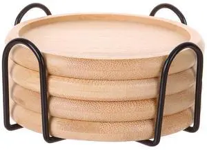4 Inch Bamboo Drink Coasters Set with Holder, Non-slip and non-stick,Protect furniture from water stains and heat damageSuitable for dining tables, kitchens, offices, Bars,Terrace. 4 Pack 4 Inch Bamboo Drink Coasters Set with Holder, Non-slip and non-stick,Protect furniture from water stains and heat damageSuitable for dining tables, kitchens, offices, Bars,Terrace. 4 Pack