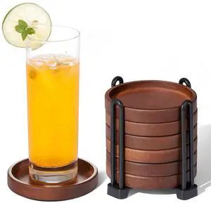 Set of 6 Wooden Coasters with Holder - Coffee Table Coasters for Drinks, Modern Home Decor, Dining Table Decorative Set, Cute Beer Bar Rustic Outdoor Wood Coaster Set of 6 Wooden Coasters with Holder - Coffee Table Coasters for Drinks, Modern Home Decor, Dining Table Decorative Set, Cute Beer Bar Rustic Outdoor Wood Coaster