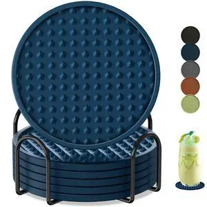 Coasters for Drinks 6 Pack Drinking Coasters with Holder,Heat Resistant Silicone Cup Mat Tabletop Protection,Non-Slip Rubber Coaster for Kinds of Cups (Blue) Coasters for Drinks 6 Pack Drinking Coasters with Holder,Heat Resistant Silicone Cup Mat Tabletop Protection,Non-Slip Rubber Coaster for Kinds of Cups (Blue)