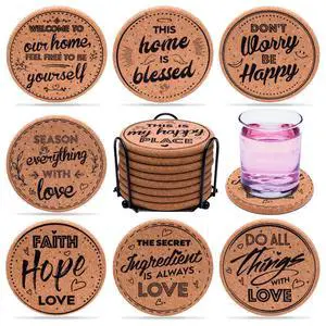 Cork Coasters for Drinks Absorbent with Holder - Cute & Funny Set of 8 Large Round Outdoor Cup Wooden Table Protection, Coffee Trivet, Cups and Mugs Cool Drink Coaster Gift Cork Coasters for Drinks Absorbent with Holder - Cute & Funny Set of 8 Large Round Outdoor Cup Wooden Table Protection, Coffee Trivet, Cups and Mugs Cool Drink Coaster Gift