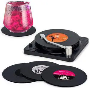 Funny Retro Vinyl Record Coasters with Player, 6 Pcs Music Coasters for Drinks, Bars, Party, Birthday Gifts for Music Lovers, Home Decor Housewarming and White Elephant Gifts Ideas Funny Retro Vinyl Record Coasters with Player, 6 Pcs Music Coasters for Drinks, Bars, Party, Birthday Gifts for Music Lovers, Home Decor Housewarming and White Elephant Gifts Ideas