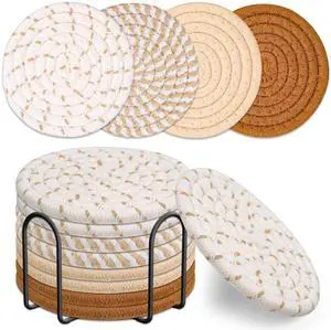 Drink Coasters Set of 8, 4 Colors Absorbent Coasters for Drinks, Minimalist Cotton Woven Coaster for Living Room Decor, Fall Home Decor, 4.3 Inches Drink Coasters Set of 8, 4 Colors Absorbent Coasters for Drinks, Minimalist Cotton Woven Coaster for Living Room Decor, Fall Home Decor, 4.3 Inches