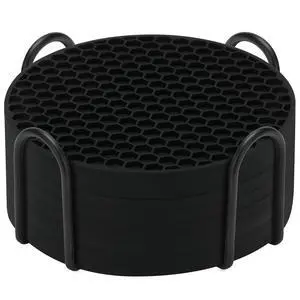 8-Pack Silicone Drink Coasters with Holder, Non-Slip Coaster Set for Coffee Table, Kitchen & Office, Protect Furniture from Water Rings, Heat & Spills, Black 8-Pack Silicone Drink Coasters with Holder, Non-Slip Coaster Set for Coffee Table, Kitchen & Office, Protect Furniture from Water Rings, Heat & Spills, Black