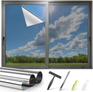 One Way Window Privacy Film Reflective Mirror Home Window Tint, Daytime Privacy Heat Control Anti UV Glass Tinting Static Cling (Silver, 17.5 x 78.7 inch) One Way Window Privacy Film Reflective Mirror Home Window Tint, Daytime Privacy Heat Control Anti UV Glass Tinting Static Cling (Silver, 17.5 x 78.7 inch)