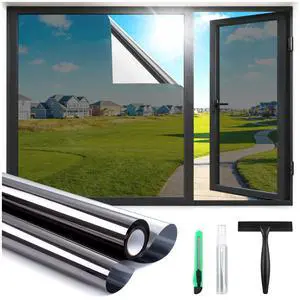 One Way Window Privacy Film, Window Tint for Home with Tools, Static Cling Removable, UV Sun Heat Blocking Reflective Mirror Film, See Out Not in, Black-Silver, 17.5 by 78.7 inch One Way Window Privacy Film, Window Tint for Home with Tools, Static Cling Removable, UV Sun Heat Blocking Reflective Mirror Film, See Out Not in, Black-Silver, 17.5 by 78.7 inch