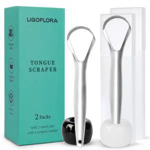 Tongue Scraper for Adults with 2 Ceramic Holder and 2 Travel Case 2 Pack Stainless Steel Tongue Scraper for Tongue Cleaning and Reducing Bad Breath, Tongue Cleaner Tongue Scraper for Adults with 2 Ceramic Holder and 2 Travel Case 2 Pack Stainless Steel Tongue Scraper for Tongue Cleaning and Reducing Bad Breath, Tongue Cleaner