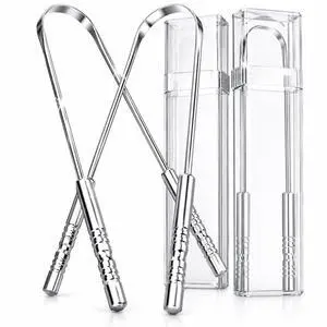 Scraper 2 Pack, 304 Stainless Steel Tongue Cleaner, Includes 2 Travel Cases, Helps Reduce Bad Breath, Metal Tongue Scraper for Oral Hygiene and Fresh Breath Scraper 2 Pack, 304 Stainless Steel Tongue Cleaner, Includes 2 Travel Cases, Helps Reduce Bad Breath, Metal Tongue Scraper for Oral Hygiene and Fresh Breath