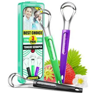 3 Pack Metal Tongue Scrapers for Kids Adults, Stainless Steel Tongue Cleaner Scrubber with Travel Case 3 Pack Metal Tongue Scrapers for Kids Adults, Stainless Steel Tongue Cleaner Scrubber with Travel Case