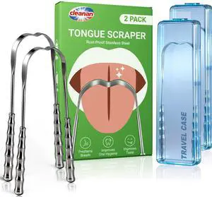Metal Tongue Scraper for Adults & Tongue Cleaner (2 Pack), Stainless Steel Scrapers with Travel Cases, Reduce Bad Breath & Remove Tongue Coating, Smooth U-Shape Design Metal Tongue Scraper for Adults & Tongue Cleaner (2 Pack), Stainless Steel Scrapers with Travel Cases, Reduce Bad Breath & Remove Tongue Coating, Smooth U-Shape Design