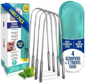 Tongue Scraper for Adults (4-Pack) with Travel Case, 420 Medical Grade Stainless Steel, Aids in Fresh Breath & Oral Care - Travel Friendly Tongue Scraper for Adults (4-Pack) with Travel Case, 420 Medical Grade Stainless Steel, Aids in Fresh Breath & Oral Care - Travel Friendly