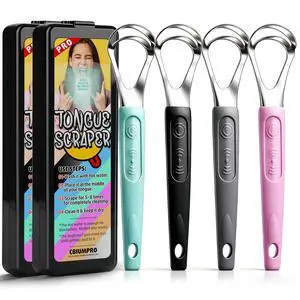 4-Pack Tongue Scraper for Kids & Adults, Stainless Steel Tongue Cleaner with Travel Case, Reduce Bad Breath 4-Pack Tongue Scraper for Kids & Adults, Stainless Steel Tongue Cleaner with Travel Case, Reduce Bad Breath