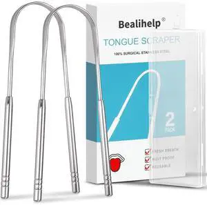 2 Pack Tongue Scraper, 100% Surgical 304 Stainless Steel Tongue Cleaner for Adults And Kids, Professional Tongue Brush for Oral Care, Improve Bad Breath and Fresh Breath 2 Pack Tongue Scraper, 100% Surgical 304 Stainless Steel Tongue Cleaner for Adults And Kids, Professional Tongue Brush for Oral Care, Improve Bad Breath and Fresh Breath