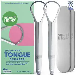 Tongue Scraper For Adults & Kids - 2 Pack Stainless Steel Tongue Scraper Travel Metal Case | Mouth Cleaner For Bad Breath Treatment | Best Disposable No Plastic Scrubber | Oral Care Hygiene Essentials Tongue Scraper For Adults & Kids - 2 Pack Stainless Steel Tongue Scraper Travel Metal Case | Mouth Cleaner For Bad Breath Treatment | Best Disposable No Plastic Scrubber | Oral Care Hygiene Essentials