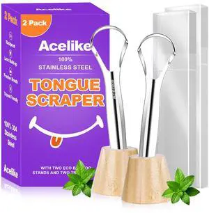 Tongue Scraper for Adults (2 Pack), 2 Bamboo Holder and 2 Travel Case, 100% Stainless Steel Tongue Scraper, Reducing Bad Breath, Tongue Cleaner for Oral Care & Hygiene, Home and Travel Use Tongue Scraper for Adults (2 Pack), 2 Bamboo Holder and 2 Travel Case, 100% Stainless Steel Tongue Scraper, Reducing Bad Breath, Tongue Cleaner for Oral Care & Hygiene, Home and Travel Use