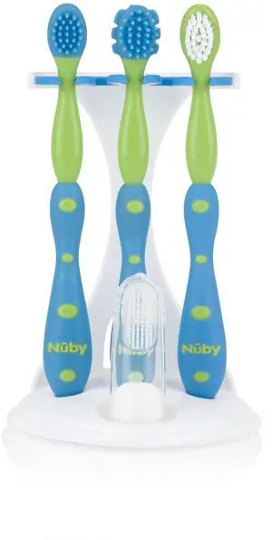 4 Stage Toothbrush for Kids - Oral Care Set System - 3 Pack - Baby Toothbrush for 0-6 Months - Blue/Green 4 Stage Toothbrush for Kids - Oral Care Set System - 3 Pack - Baby Toothbrush for 0-6 Months - Blue/Green