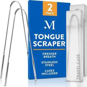 Tongue Scraper (2 Pack), Reduce Bad Breath (Travel Cases Included), Stainless Steel Tongue Cleaners, Metal Tongue Scraper, Tongue Scraper for Adults - Fresher Breath in Seconds Tongue Scraper (2 Pack), Reduce Bad Breath (Travel Cases Included), Stainless Steel Tongue Cleaners, Metal Tongue Scraper, Tongue Scraper for Adults - Fresher Breath in Seconds