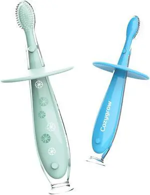 Baby Toothbrush with Suction Base - Gentle Cleaning for Toddler's Self-Brushing Training, Food-Grade Silicone, Extra Soft Bristles, BPA/Phthalate Free, Anti-Chocking/Anti-Fall Design - 2 Pack Baby Toothbrush with Suction Base - Gentle Cleaning for Toddler's Self-Brushing Training, Food-Grade Silicone, Extra Soft Bristles, BPA/Phthalate Free, Anti-Chocking/Anti-Fall Design - 2 Pack