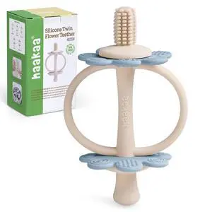 Silicone Baby Teether Toys,Nipple-Shaped End for Gum Massage,360° Baby Toothbrush Head for Self-Brushing Training,Easy to Grip- Sky Blue Silicone Baby Teether Toys,Nipple-Shaped End for Gum Massage,360° Baby Toothbrush Head for Self-Brushing Training,Easy to Grip- Sky Blue
