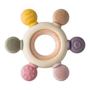 Baby Teething Toys Silicone Teethers BPA Free Silicone Rudder with Wooden Ring Soothe Babies Gums (Khaki) Baby Teething Toys Silicone Teethers BPA Free Silicone Rudder with Wooden Ring Soothe Babies Gums (Khaki)