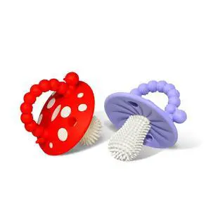 Soft Silicone Infant & Baby 3M+ Teether Toy Massaging Bristles Teething Relief Pacifier - Soothes Sore Gums - Hands-Free & Easy-to-Hold Chompy Teether, BPA Free (RED/Lavender) Soft Silicone Infant & Baby 3M+ Teether Toy Massaging Bristles Teething Relief Pacifier - Soothes Sore Gums - Hands-Free & Easy-to-Hold Chompy Teether, BPA Free (RED/Lavender)