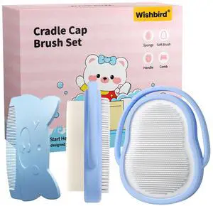 3-in-1 Baby Cradle Cap Brush Kit, Soft Brush, Curved Comb & Bath Sponge | BPA-Free Cradle Cap Treatment Set for Newborns & Infants Scalp Massage Dry Skin Flakes Removal, Light Blue 3-in-1 Baby Cradle Cap Brush Kit, Soft Brush, Curved Comb & Bath Sponge | BPA-Free Cradle Cap Treatment Set for Newborns & Infants Scalp Massage Dry Skin Flakes Removal, Light Blue