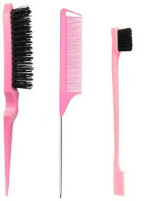 Pink Hair Brush Set - 3 Pcs, Slick Back, Rat Tail, Teasing Comb for Kids and Baby Hair Smoothing Pink Hair Brush Set - 3 Pcs, Slick Back, Rat Tail, Teasing Comb for Kids and Baby Hair Smoothing