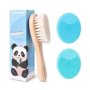 Baby Hair Brush Set,3 in1 Kit,1 Pack Goat Hair Bristles Brush 2 Pieces Silicone Cradle Cap Brushes Wood Handle Newborn Brush for Newborns and Toddlers Baby Hair Brush Set,3 in1 Kit,1 Pack Goat Hair Bristles Brush 2 Pieces Silicone Cradle Cap Brushes Wood Handle Newborn Brush for Newborns and Toddlers