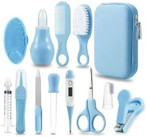 Baby Healthcare & Grooming Kit - Baby Safety Set Comb, Brush, Finger Toothbrush, Nail Clippers, Scissors, Nasal Aspirator - Nursery Care Kit (Blue) Baby Healthcare & Grooming Kit - Baby Safety Set Comb, Brush, Finger Toothbrush, Nail Clippers, Scissors, Nasal Aspirator - Nursery Care Kit (Blue)