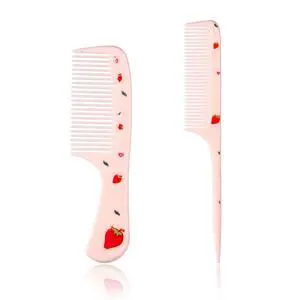 2pcs Cute Hair Comb Set, Pink Strawberry Baby Comb Fine Tooth Comb & Rat Tail Comb Toddler Tiny Hair Comb Small Girls Comb Plastic Mini Kids Comb Hair Parting Comb for Women Girls Kids All Hair Types 2pcs Cute Hair Comb Set, Pink Strawberry Baby Comb Fine Tooth Comb & Rat Tail Comb Toddler Tiny Hair Comb Small Girls Comb Plastic Mini Kids Comb Hair Parting Comb for Women Girls Kids All Hair Types