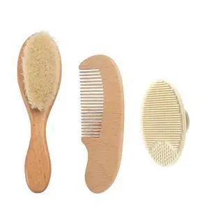 3 Pack Baby Brush and Comb Set Newborn, Silicone Cradle Cap Brush for Babies, Soft Newborn Hair Brush with Soft Goat Bristles, Wooden Toddler Comb Hairbrush Set for Boys and Girls 3 Pack Baby Brush and Comb Set Newborn, Silicone Cradle Cap Brush for Babies, Soft Newborn Hair Brush with Soft Goat Bristles, Wooden Toddler Comb Hairbrush Set for Boys and Girls