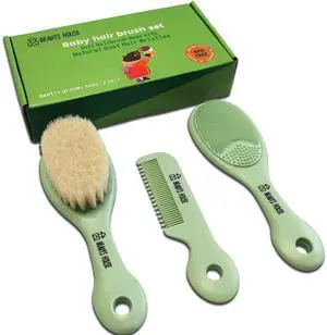 3 Piece Baby Hair Brush & Comb Set for Newborns- Soft Goat Bristle Hair-Brush, Silicone Bath Brush and Plastic Comb for Infant, Toddler, Kids - Baby 3 Piece Baby Hair Brush & Comb Set for Newborns- Soft Goat Bristle Hair-Brush, Silicone Bath Brush and Plastic Comb for Infant, Toddler, Kids - Baby