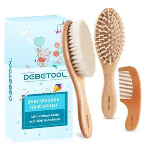Baby Hair Brush and Comb Set for Newborns & Toddlers - Wooden Baby Brush Set With Soft Goat Bristle and Toddler Comb, Ideal for Cradle Cap Baby Hair Brush and Comb Set for Newborns & Toddlers - Wooden Baby Brush Set With Soft Goat Bristle and Toddler Comb, Ideal for Cradle Cap