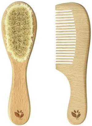 Baby Brush & Comb Set | Gently grooms baby's hair | Made of natural wood and bristles Baby Brush & Comb Set | Gently grooms baby's hair | Made of natural wood and bristles