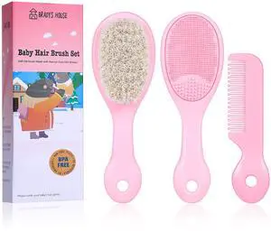 3 Piece Baby Hair Brush and Comb Set for Newborns and Toddlers (Pink) 3 Piece Baby Hair Brush and Comb Set for Newborns and Toddlers (Pink)