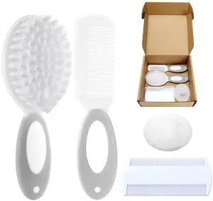 Baby Hair Brush and Comb Set, 4Pcs Baby Soft Bristles Brush Cradle Cap Brush Hair Comb for Newborns Toddlers Boys Girls (Grey) Baby Hair Brush and Comb Set, 4Pcs Baby Soft Bristles Brush Cradle Cap Brush Hair Comb for Newborns Toddlers Boys Girls (Grey)
