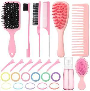 76 Pcs Pink Hair Brush Set for Baby Girls - Scalp Scrubber with Handle, Detangle Hair Brush, Spray Bottle, Slick Back Brush Set Wide Tooth Mini Wet Brushes for Travel Home Use 76 Pcs Pink Hair Brush Set for Baby Girls - Scalp Scrubber with Handle, Detangle Hair Brush, Spray Bottle, Slick Back Brush Set Wide Tooth Mini Wet Brushes for Travel Home Use