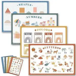 Disposable Placemats for Baby, 60 Pack Sticky Toddler Placemat for Restaurants, Dining Table, Party, Travel, 12" x 18" with 4 Designs Disposable Placemats for Baby, 60 Pack Sticky Toddler Placemat for Restaurants, Dining Table, Party, Travel, 12" x 18" with 4 Designs
