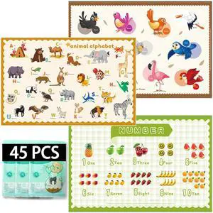 45 Pack Sticky Disposable Placemats for Baby & Toddlers,Toddler Placemat 12"x18" Kids Table Mat for Party, Picnic Table, Restaurants Dining Table Travel Essentials for Toddlers with 3 Designs 45 Pack Sticky Disposable Placemats for Baby & Toddlers,Toddler Placemat 12"x18" Kids Table Mat for Party, Picnic Table, Restaurants Dining Table Travel Essentials for Toddlers with 3 Designs