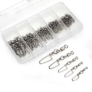 110PCS Stainless Steel Barrel Snap Swivel Fishing Accessories, Premium Fishing Gear Equipment with Ball Bearing Swivels Snaps Connector for Quick Connect Fishing Lures 110PCS Stainless Steel Barrel Snap Swivel Fishing Accessories, Premium Fishing Gear Equipment with Ball Bearing Swivels Snaps Connector for Quick Connect Fishing Lures