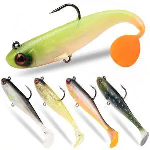 5 Pcs Pre-Rigged Soft Fishing Lures, 3.5In Paddle Tail Jig Heads Swim Bait, Realistic Movement Easy Catch Fishing jigs Lure, Fishing Baits for Freshwater Saltwater Bass Trout Baits 5 Pcs Pre-Rigged Soft Fishing Lures, 3.5In Paddle Tail Jig Heads Swim Bait, Realistic Movement Easy Catch Fishing jigs Lure, Fishing Baits for Freshwater Saltwater Bass Trout Baits