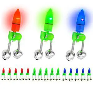 15 Pcs Fishing Bells Clips Fishing Rod Alarm with Dual Alert Bells with Colorful Lights (Red Green Blue) 15 Pcs Fishing Bells Clips Fishing Rod Alarm with Dual Alert Bells with Colorful Lights (Red Green Blue)