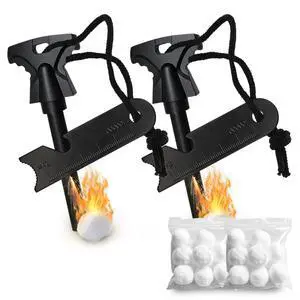 2PCS Magnesium Fire Starter with Striker, High Temp Magnesium Rod, Ferro Rod Fire Starter Survival Tool with 20Pack Waterproof Tinder and Steel Fire Striker for Camping, Hiking and Emergency 2PCS Magnesium Fire Starter with Striker, High Temp Magnesium Rod, Ferro Rod Fire Starter Survival Tool with 20Pack Waterproof Tinder and Steel Fire Striker for Camping, Hiking and Emergency
