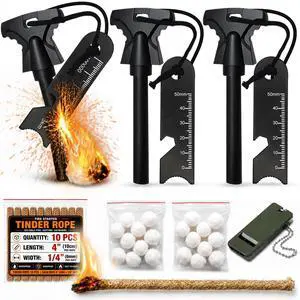 34PCS Fire Starter Survival Kit with 3 Ferro Rods & Striker Tinder 34PCS Fire Starter Survival Kit with 3 Ferro Rods & Striker Tinder