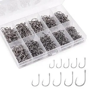 500PCS Barbed Fishing Hooks, 10 Sizes High Carbon Steel Fish Hooks, High Strength & Sharp Point with Plastic Storage Box, Suitable for Freshwater & Saltwater 500PCS Barbed Fishing Hooks, 10 Sizes High Carbon Steel Fish Hooks, High Strength & Sharp Point with Plastic Storage Box, Suitable for Freshwater & Saltwater